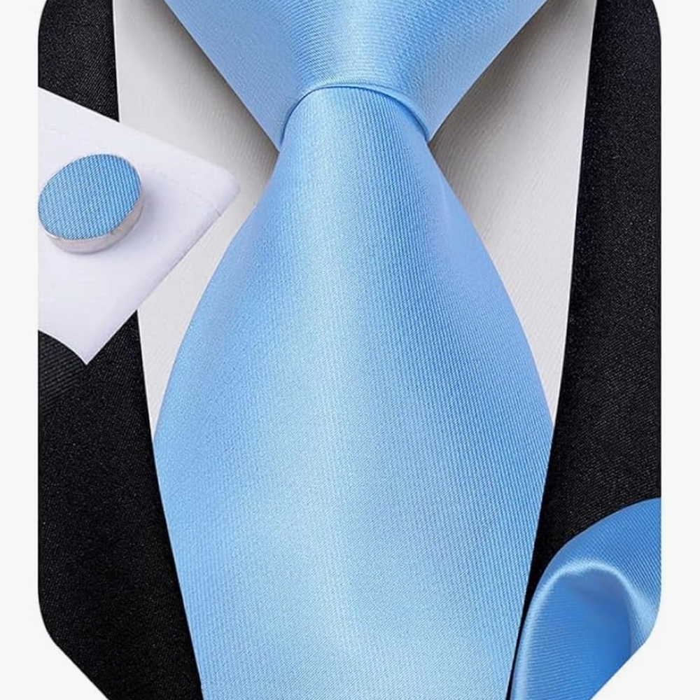 NWT Mens Solid Color Tie and Pocket Square Set Woven Silk Plain Necktie - Picture 3 of 4
